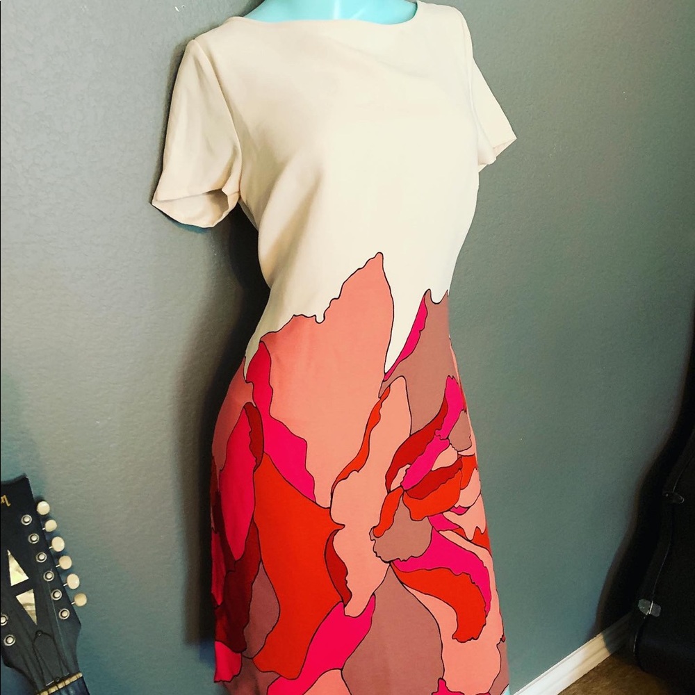 ❤️ Like New Worn ONCE Ann Taylor Loft MOD Retro 1960’s STYLE BRIGHT Floral DRESS